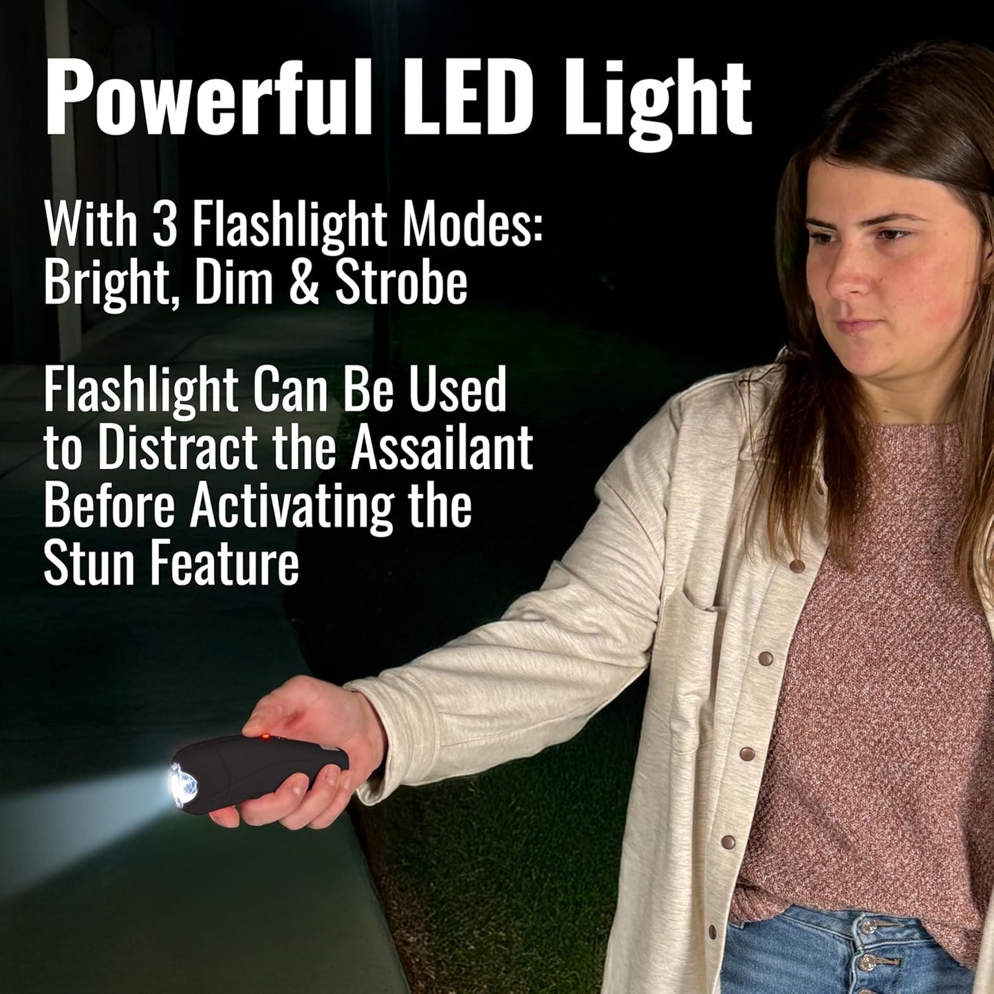 Rechargeable Mace Stun Gun for Self Defense - High Voltage with Bright LED Light