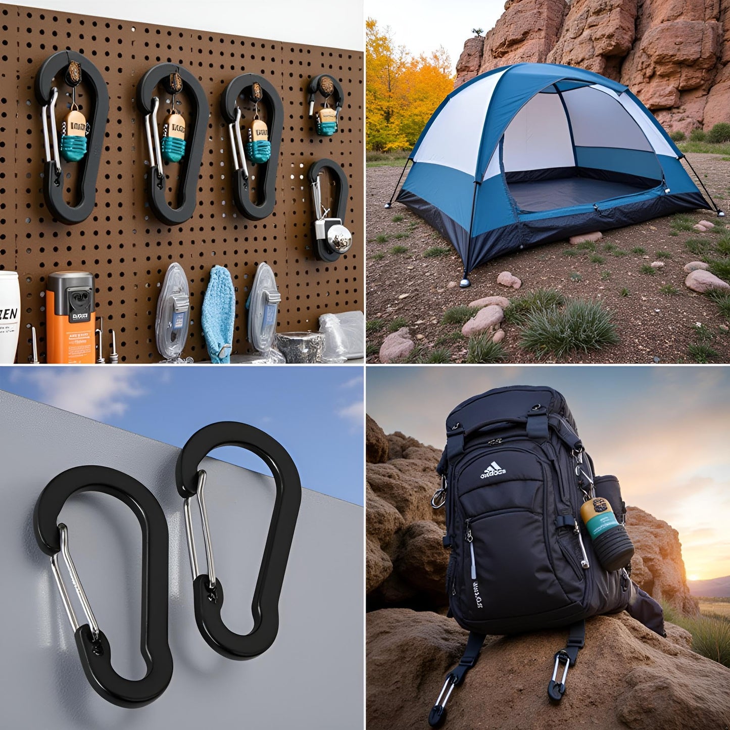 6Pcs Black Carabiner Clips Heavy Duty Bright Buckles Gourd Shape for Camping Accessory and Keychain Carabiners