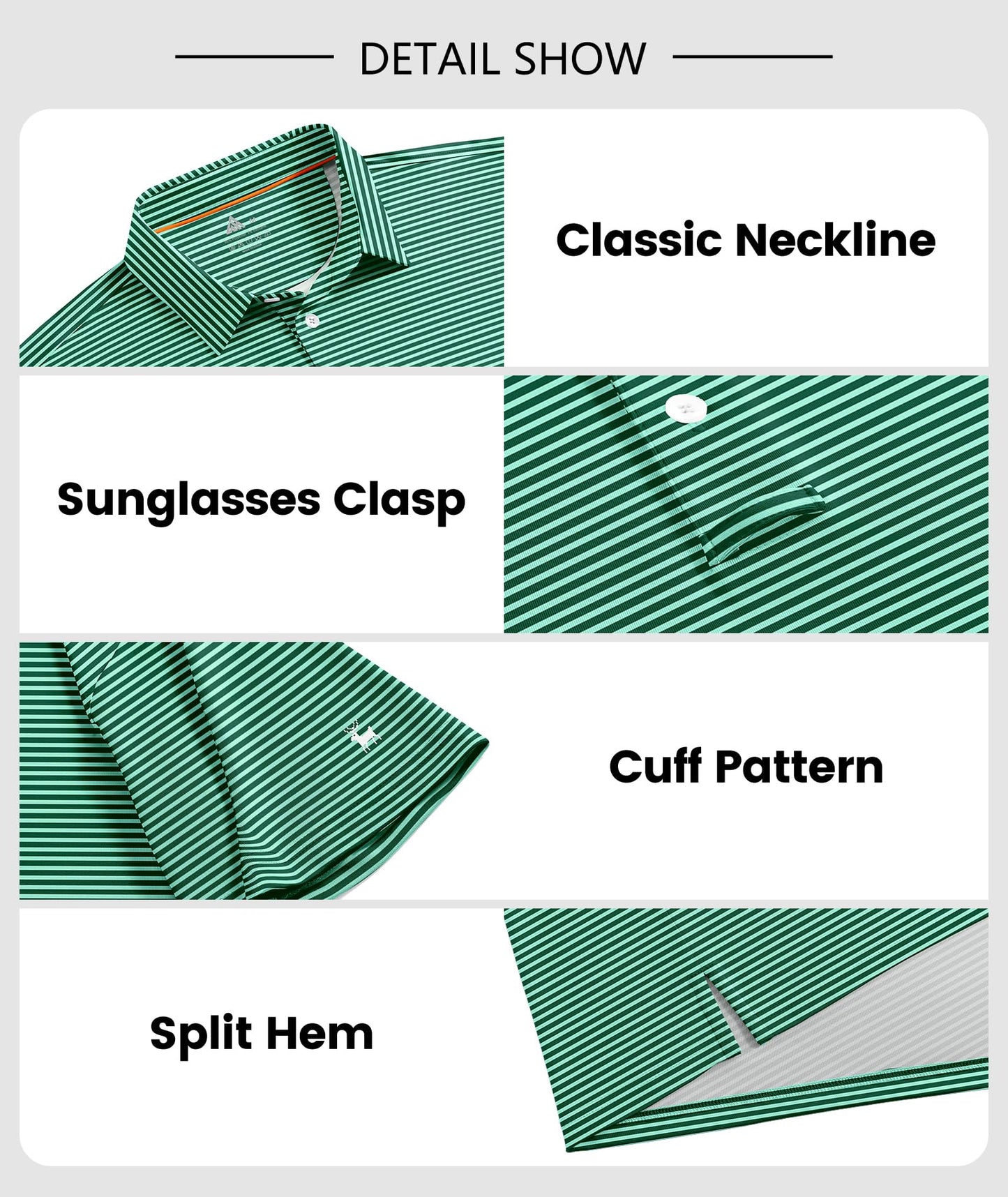 ZITY Men Golf Polo Shirts Short Sleeve Striped UPF 50+ Moisture Wicking Casual Collared Print T-Shirt for Men Green Striped