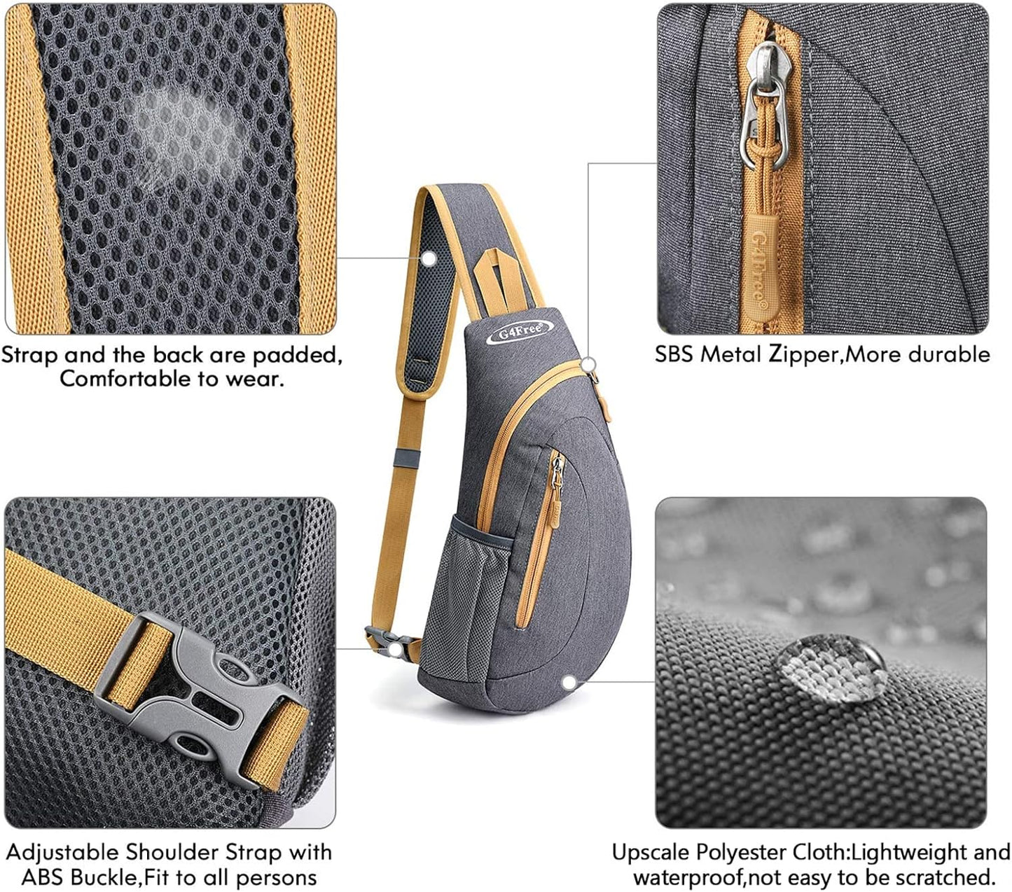 G4Free Sling Bag for Men Women, Small Crossbody Backpack Lightweight Chest Shoulder Bags for Travel, Outdoor and Sports (Black)