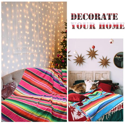 Tudomro 10 PCS Large Authentic Mexican Blankets Colorful Mexican Striped Throw Blankets Serape Fiesta Beach Fringe Yoga for Home Office Camping Picnic (Rainbow)