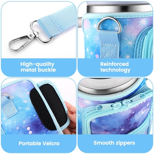 OUTXE Water Bottle Carrier Bag for 40oz Stanley Tumbler with Handle& Simple Modern, Water Bottle Holder with Adjustable Strap& Phone Pocket, Water Cup Pouch for Walking, Travel (Blue Starry Sky)