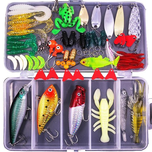 Lnkdeya Fishing Lures Kit Set for Bass - Lures for Trout Salmon,Including Spoon Soft Plastic Worms, CrankBait,Jigs Topwater with Free Tackle Box