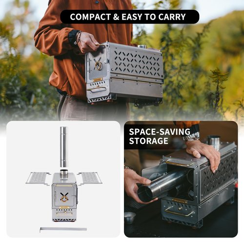 Naturehike Icefield Hot Tent Stove, Tabletop Camping Stove with 47.2" Chimney Pipes, Outdoor Tabletop Fire Pit