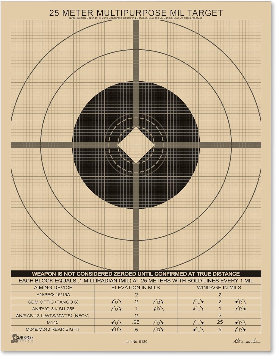Rite in the Rain Weatherproof Diamond Pattern MOA Precision Distance Shooting Targets, 11" x 17", 25 Sheet Pack (No. TGMOALR-D)
