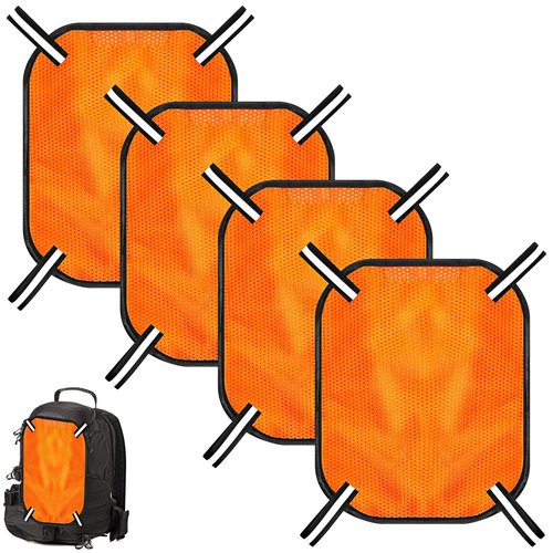 Copkim 4 Pcs Blaze Orange Safety Panel with Reflective Strips, 12'' x 9'', High Visibility Hunting Mesh Tent Backpack Cover Safety Panel for Outdoors Field Hiking Camping Biking Traveling