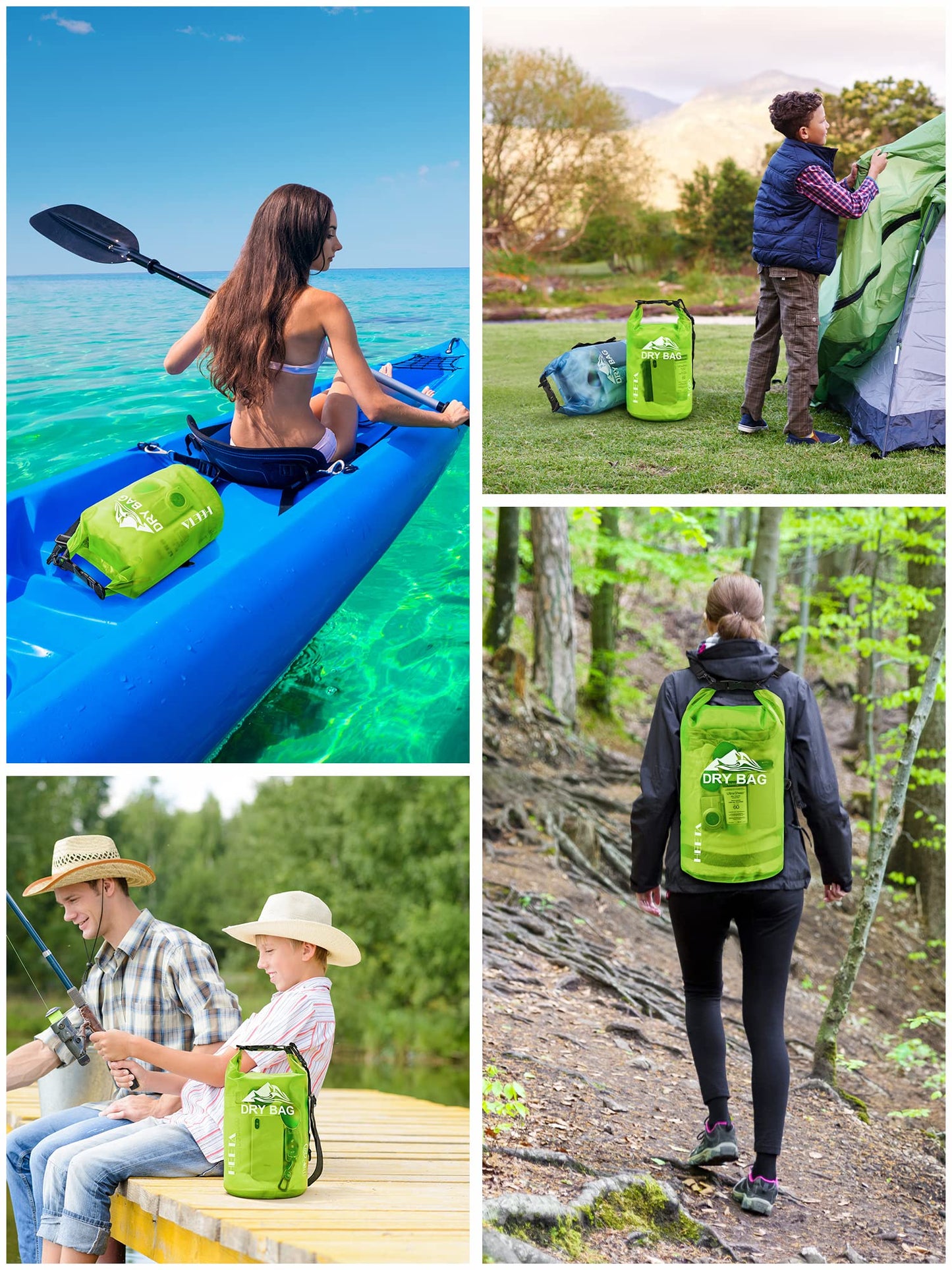 HEETA Dry Bag Waterproof for Women Men, Roll Top Lightweight Dry Storage Bag Backpack with Phone Case for Travel Swimming Boating Kayaking Paddle Board Camping Beach Accessories (Lemon Green, 5L)