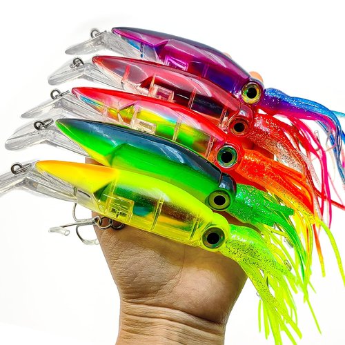 Pfeibk 5pcs Saltwater Fishing Lures Squid Lure, Big Salt Water Lures Squid Skirts Tail Octopus Ocean Jerkbait,Tuna,Salmon Deep Sea Fishing Saltwater (Squid)