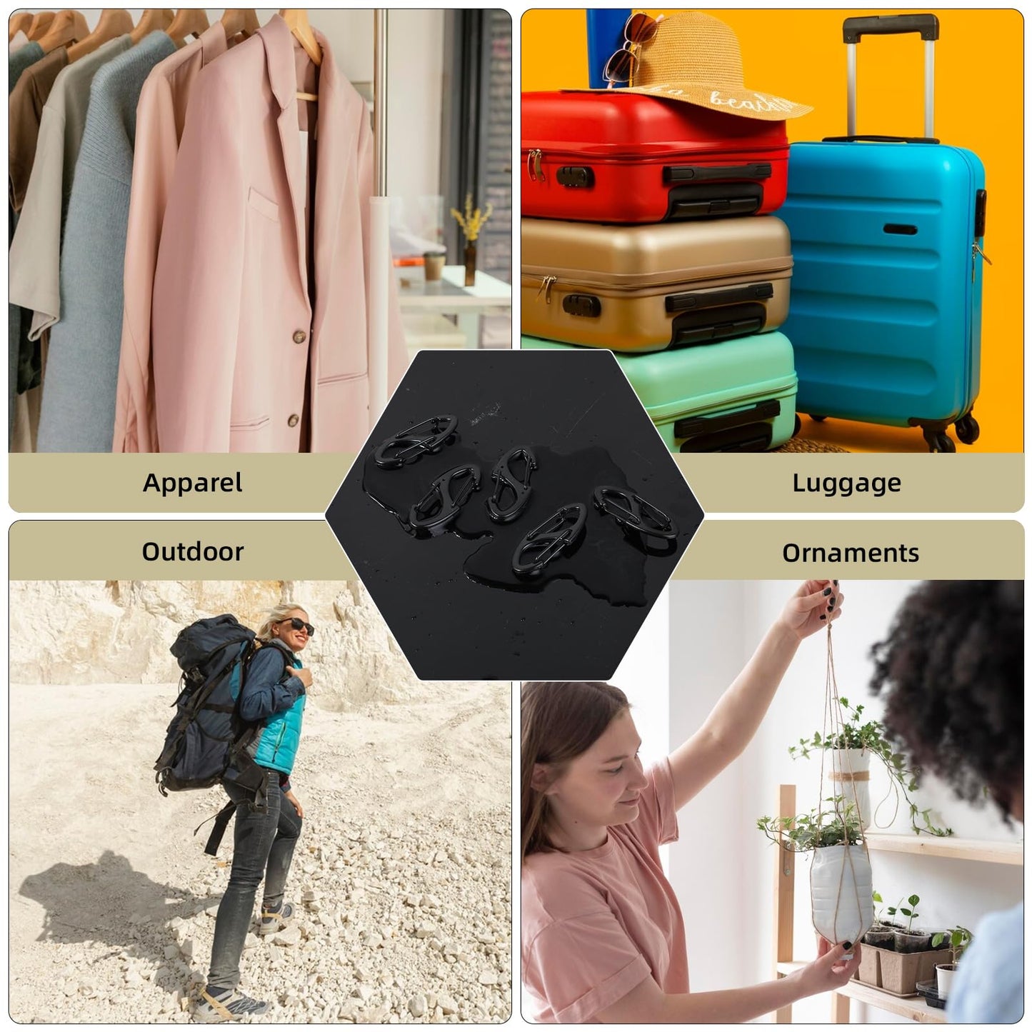 JJUNW 20pc Alloy S Carabiner Clips, Dual Opening Design, Keychain Snap Hooks, Mini Carabiner for Dual Wire Gate Clip Interlocking Keychain Attachment (Black)