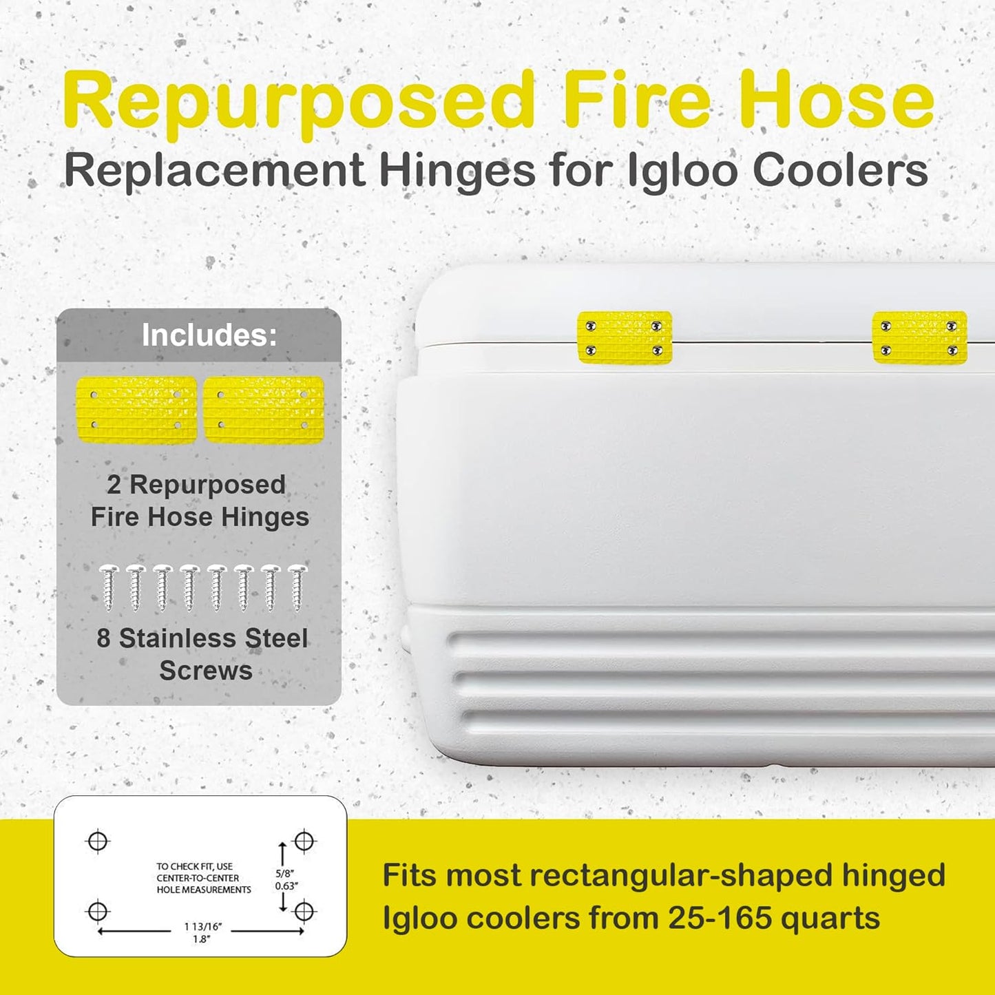 Unbreakable Cooler Hinges - Set of 3 Repurposed Fire Hose Replacement Hinges for Igloo Coolers - Durable, Impact-Resistant, Easy to Install, Includes 12 Screws - Made in The USA