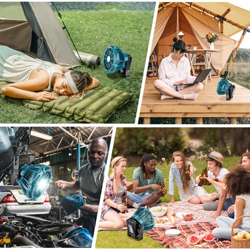 GRVODFRTA Portable Camping Fan with LED Lantern for Makita 18V Battery Operated Tent Ceiling Fan with Remote Control, Small Outdoor Fan with Hook for Canopy(No Battery)