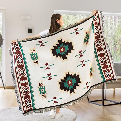 Samboo Mexican Blankets Western Home Decor, Native American Indian Woven Outdoor Throw Blanket for Couch, Bed, Camping, Soft Lightweight Durable, for Outdoor Picnic Beach, Machine Washable, 50"x60"