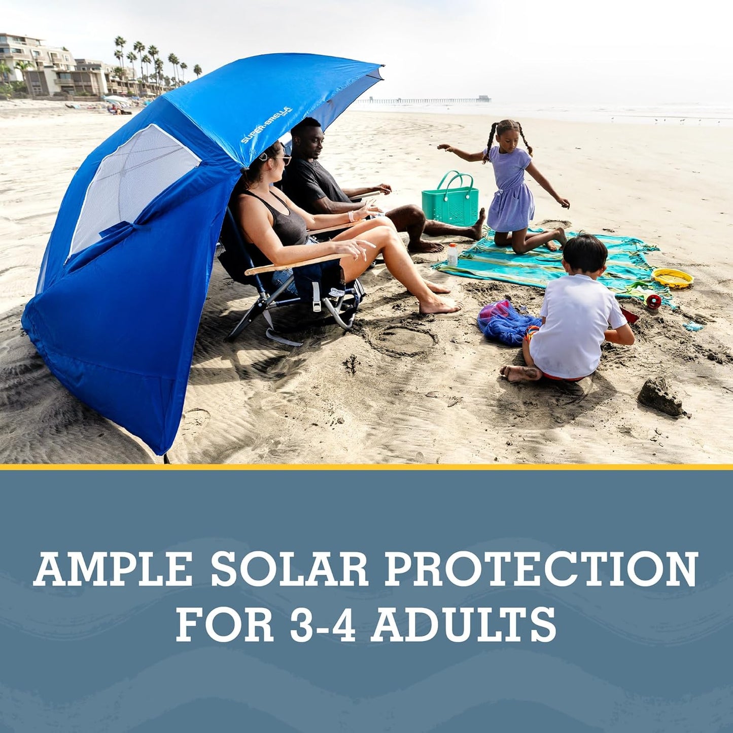 Sport-Brella Super-Brella SPF 50+ Sun and Rain Canopy Umbrella for Camping, Beach and Sports Events (8-Foot, Blue)