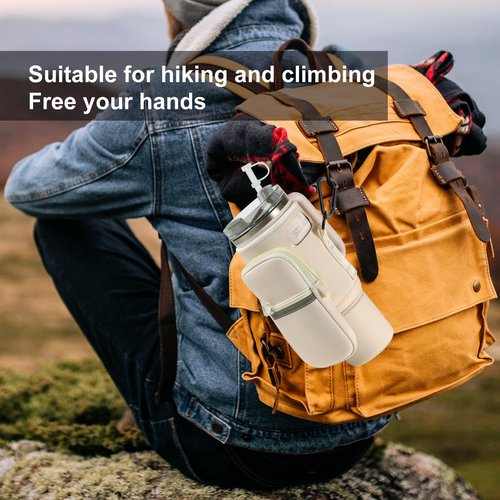 Water Bottle Holder with Strap for Stanley 40oz Tumbler with Handle, Water Bottle Carrier Bag with Phone Pocket, Tumbler Accessories for Stanley, Water Bottle Sleeve for Walking Hiking Camping(Blue)