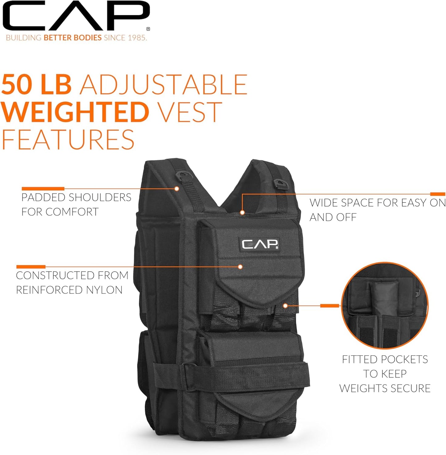 Adjustable Weighted Vest by CAP Barbell | Custom Fit for Enhanced Workouts
