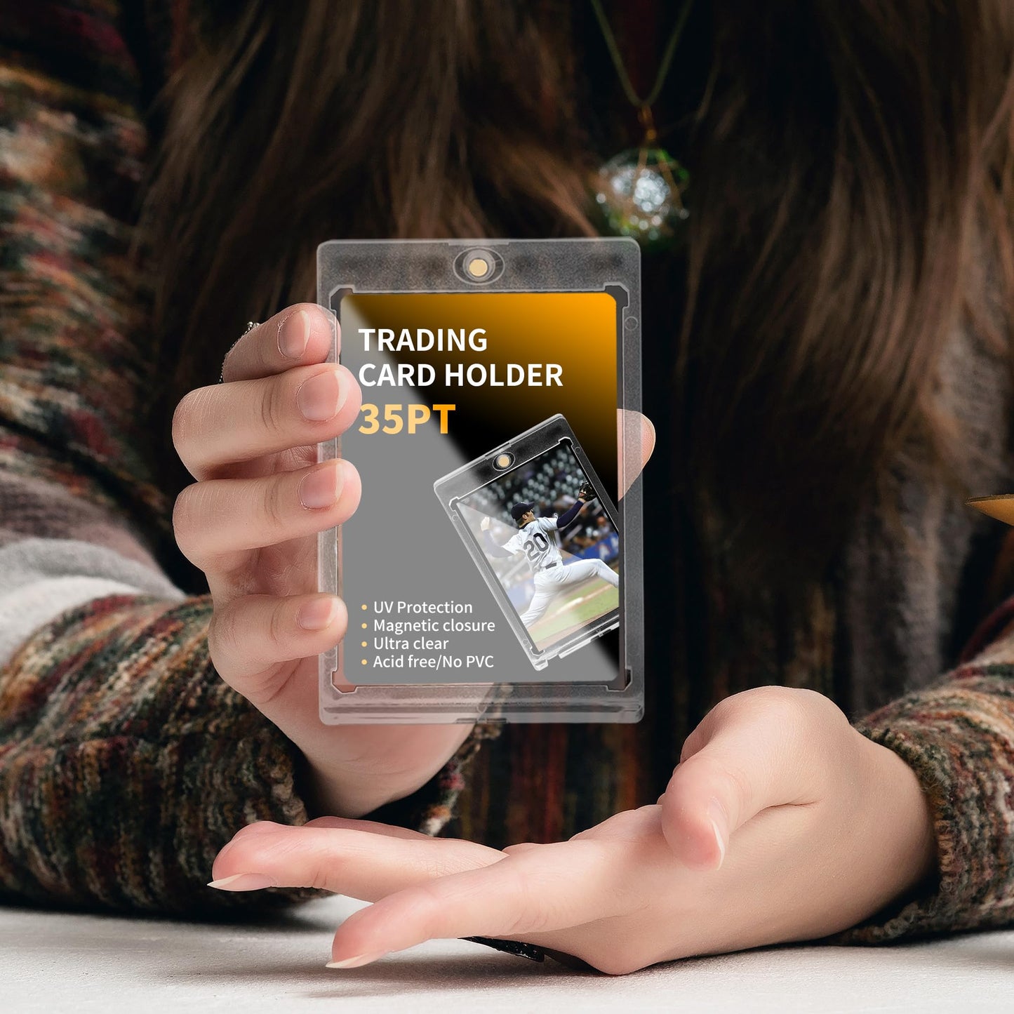 8 Pack - Magnetic Card Holder, 35PT Magnetic Trading Card Holder, Baseball Card Holders, Hard Acrylic Card Cases, Card Protector for Game Baseball Football Soccer Sports Cards, Fit for Standard Card