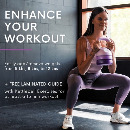 Polyfit Adjustable Kettlebell | 5 lb - 12 lb | Kettlebell Weights Set for Home Gym (PURPLE)