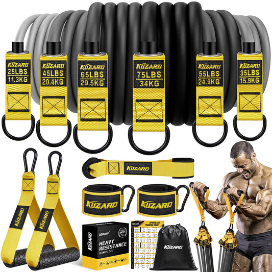KUZARO Resistance Bands for Working Out, 300lbs/360lbs Heavy Exercise Bands with Handles, Workout Bands for Men, Weight Bands Set for Muscle Training, Strength, Slim, Yoga, Home Gym Equipment