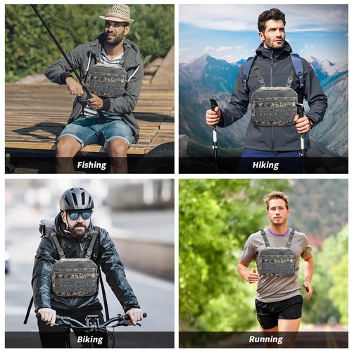 SMONT Camouflage Grey Tactical Chest Pack Tactical Chest Rig Molle Chest Pack Military Grade Water Resistant Nylon Adjustable Molle Straps Outdoor Hiking Edc Gear For Men Women 9.5 Inch