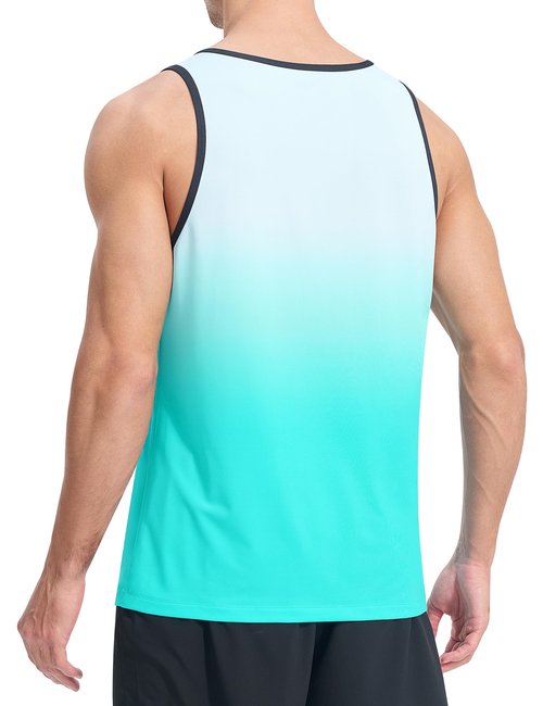 KPSUN Mens Quick Dry Sports Tank Tops Athletic Gym Bodybuilding Fitness Sleeveless Shirts for Beach Running Workout(GradientWhiteBlue XXL)