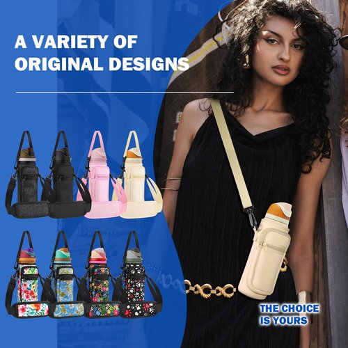 SLEILIN Neoprene Water Bottle Holder Bag with Cell Phone Pocket Compatible with Owala FreeSip 24 oz，Water Bottle Carrying Bag ，with Adjustable Shoulder Strap,for 24oz Stainless Steel Water Bottle