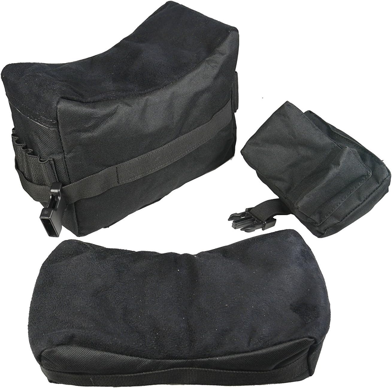 3 PC Set Bench Rest Stand Shooting Range Sand Bags Front, Rear and Elbow Rest, Black Color