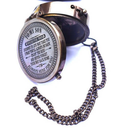 Engraved to My Son Brass Compass from Mom Dad, Father to Son Gifts, Birthday Baptism Confirmation Communion, Mom to Son Gifts for Graduation Day, Compass for Women Men Gift for Son