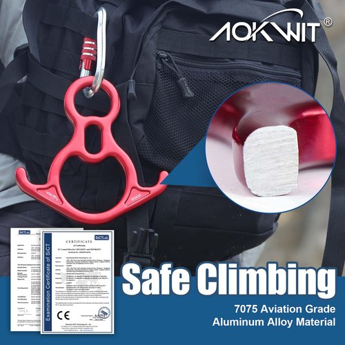 Climbing Descender 50KN Aluminum Alloy Figure 8 Descender Large Bent-Ear Belaying Rappelling Gear Zip Line Pulley Durable Aluminum Stainless Steel Roller Double Climbing Pulley 25KN for Hauling Rescue