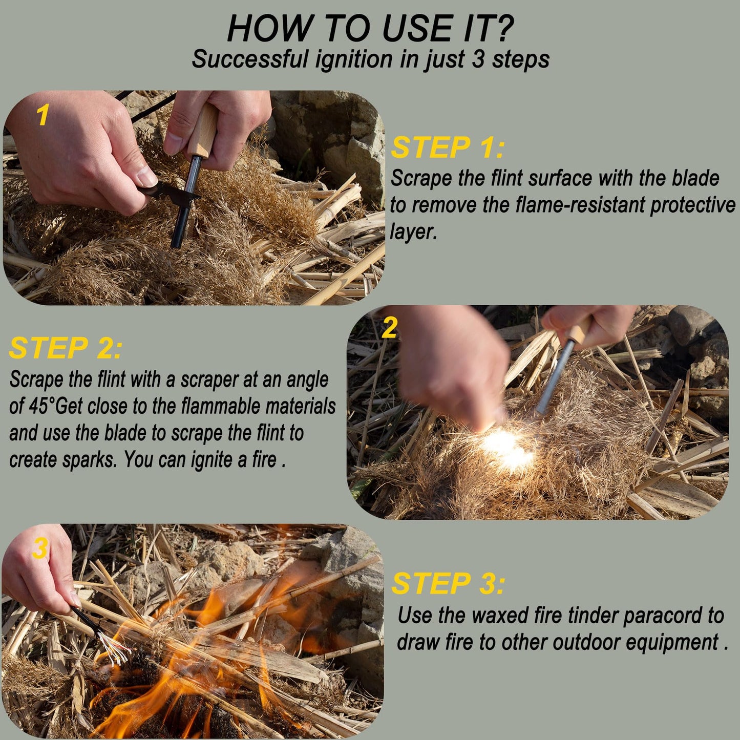 Fire Starter, Traditional Magnesium Ferro Rod, 20,000+ Strikes, Beech Handle, Survival Igniter with Neck Waxed Fire Tinder Paracord (28inch) & 6-in-1 Multi-Tool Striker-2 Packs