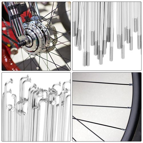 PATIKIL 14G Bicycle Spokes 268 Mm/10.55 Inch, 36 Pcs Stainless Steel J Bend 2mm Mountain Bike Spokes with Brass Nipples for City Road Bike Electric Bike MTB Wheel Spokes, Silver