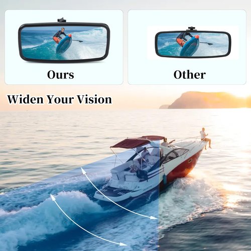 LRVEZSY,boat mirror rear view 14"x8"Mirror Upgraded Size，Universal Boat Rear View Mirror for Ski,Boat Sports Crew Surfing