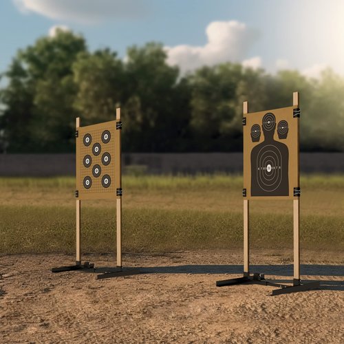 KNINE OUTDOORS AR500 Steel Metal Target for Shooting, Silhouette Metal Gong Target, Neon Orange (3/8 inch Thick with 7" x 12" Size), 2 Pack Adjustable Shooting Target Stand for Outdoors