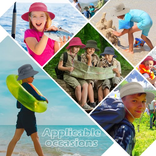 Century Star Outdoor Kids Sun Hat UPF 50+ Quick Dry Adjustable Bucket Hat Windproof Waterproof Beach Fishing Safari Hat Beige 5-13T