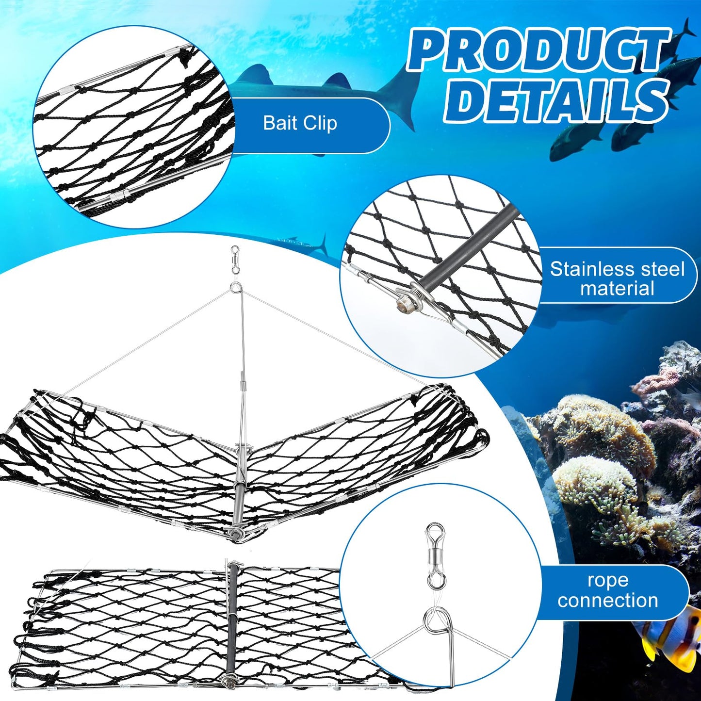 Arrowbash 3 Set Castable Crab Trap with Red Gauge and Bait Clip Foldable Crab Trap Snare Crabbing Net Equipment for Crabbing Lobster Fish