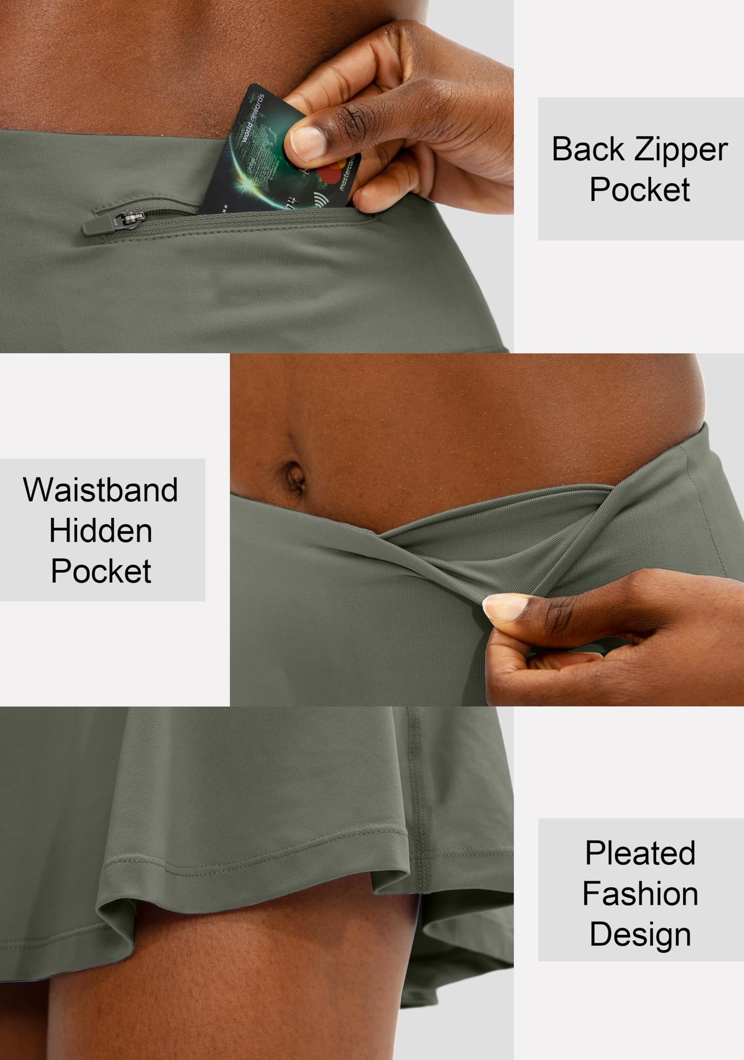 SANTINY Pleated Tennis Skirt for Women with 4 Pockets Women's High Waisted Athletic Golf Skorts Skirts for Running Casual (Grey Sage_XL)