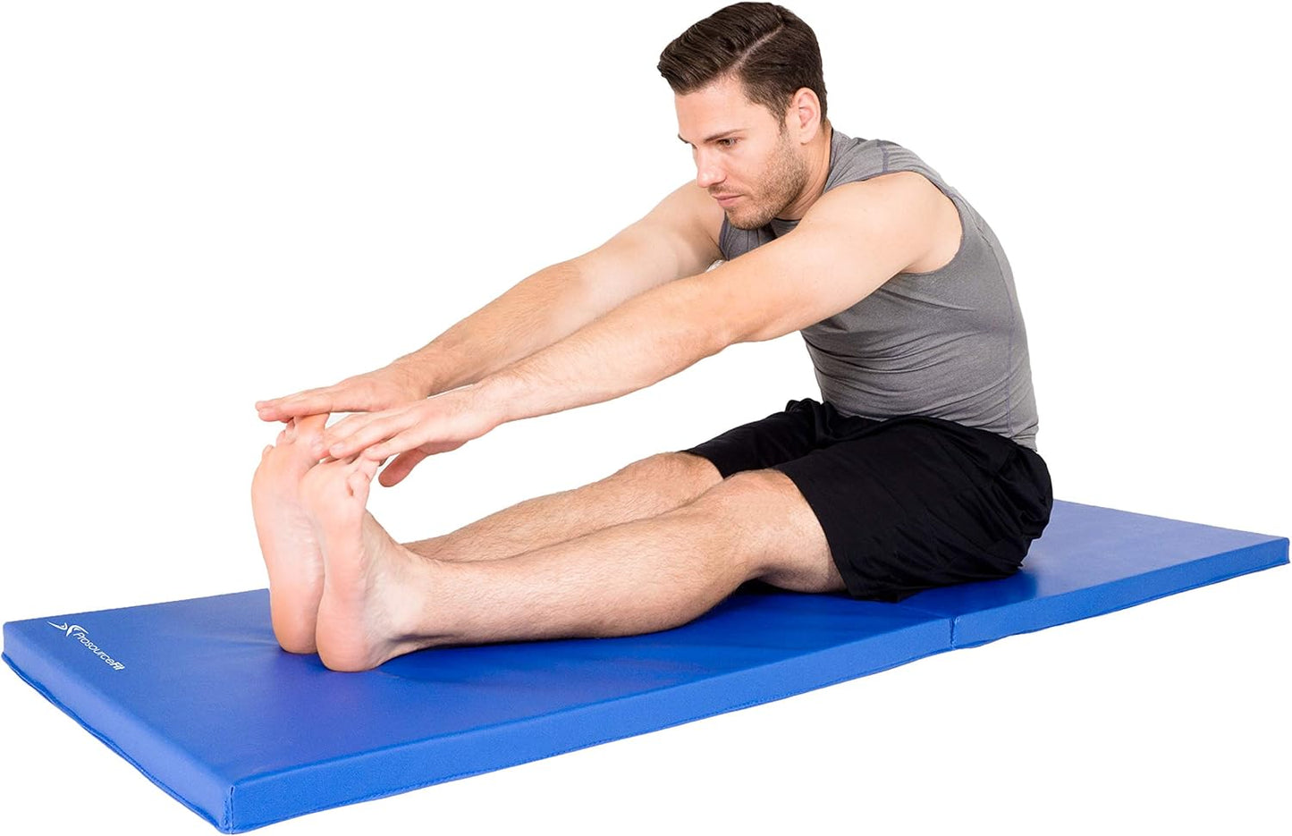 ProsourceFit Bi-Fold Folding Thick Exercise Mat 6’x2’ with Carrying Handles for MMA, Gymnastics Core Workouts, Blue