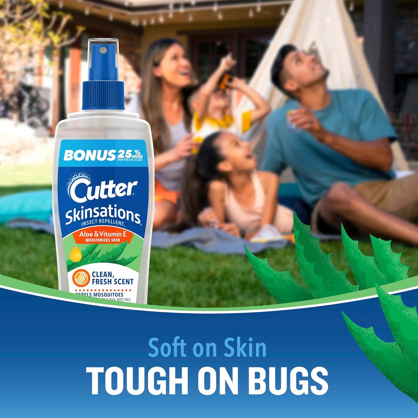 Cutter Skinsations Insect Repellent, Repels Mosquitos, Ticks, Gnats, Fleas, 7% DEET, 2 pack, 6 fl Ounce (Pump Spray)