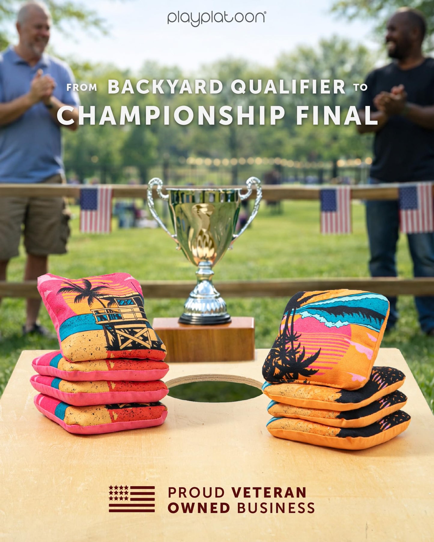 Play Platoon Pro Cornhole Bags Set of 8 - Professional Dual Sided Slick and Sticky Side Competition Corn Hole Bags - Tournament Series 4 Pink & 4 Orange (Oceanside Vibe)