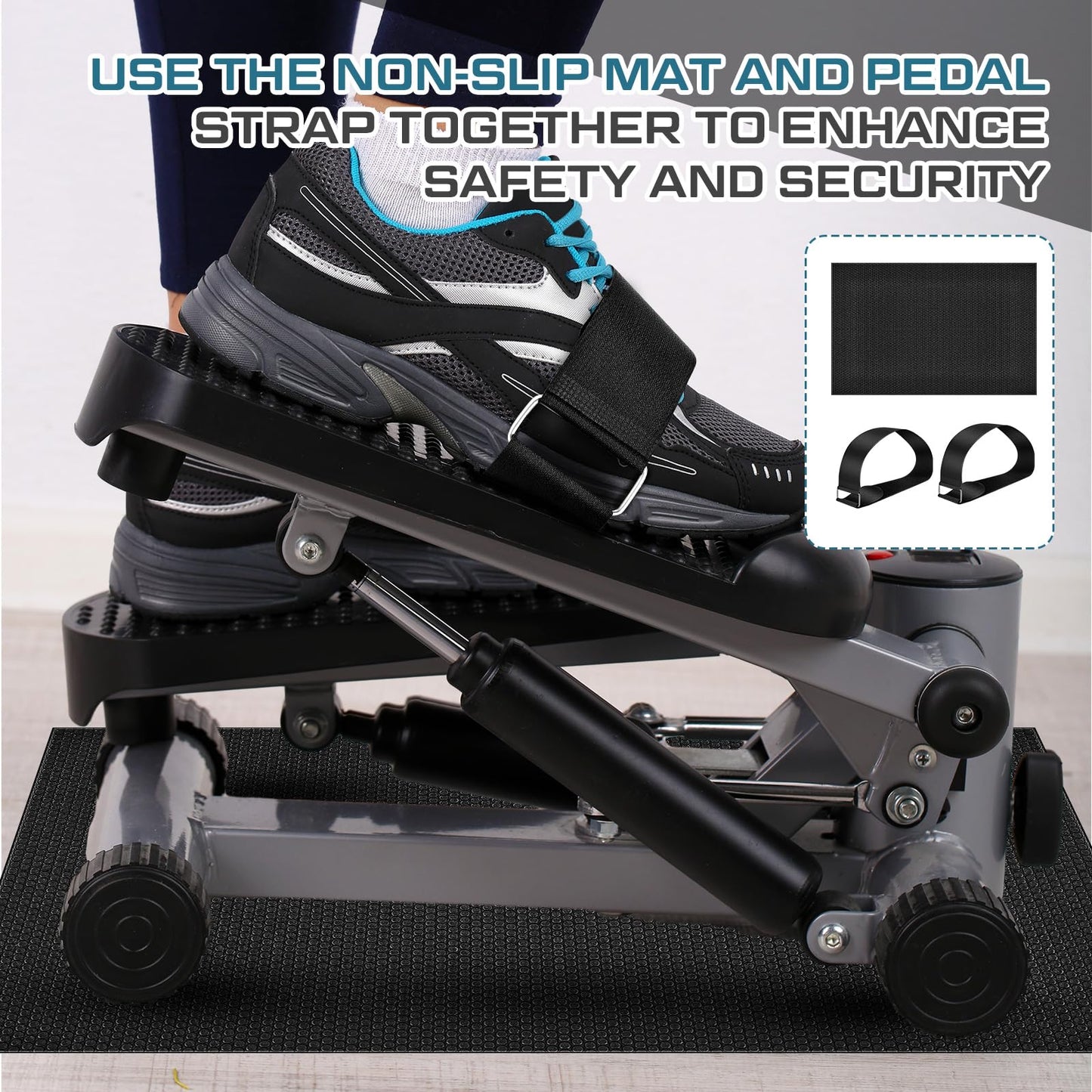 Foilswirl Thick Elliptical Mat with 4 Pcs Elliptical Pedal Straps for Under Desk Elliptical Machine, Ellipse Non Slip Mat, Ellipse Leg Exerciser Machine Pedal Strap for Home Fitness, Enhance Stability