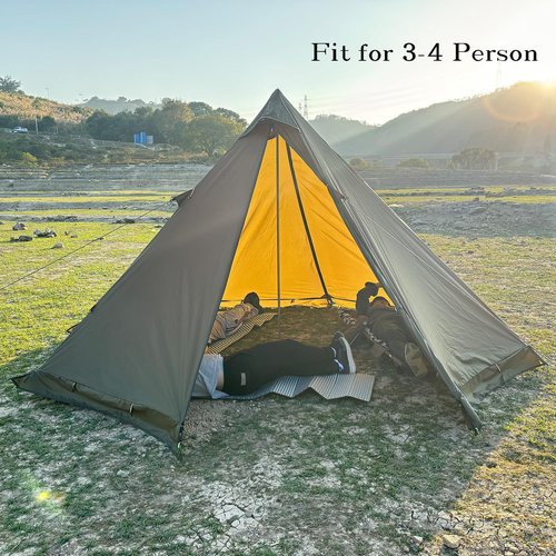 Top Lander 4 Season Compact Teepee Tent, 2-4 Person, Olive Green, Waterproof, Winter Camping, Hunting, Fishing