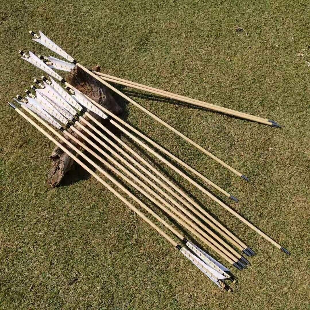 Archery Wooden English Longbow Arrows Practice Targeting Arrow 5.8" Turkey Feathers Fletching with Bullet Points for Recurve & Traditional Bow