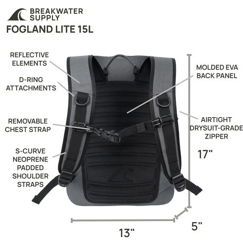 Breakwater Supply™ Fogland Lite CORDURA Small Waterproof IP68 Submersible Backpack | Laptop Sleeve & Airtight Zippers for Outdoors, Kayaking, Hiking, Cycling, Unisex TPU Dry Bag (Goshen Gray, 15L)