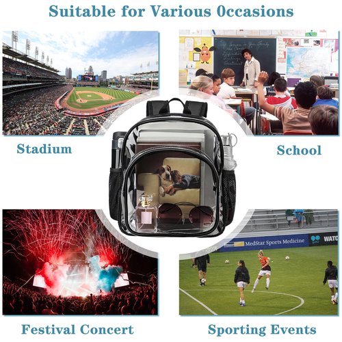 KUI WAN Clear Backpack Stadium Approved 12x12x6 Small Clear Bag for Concert,Work,Festival,Security,Stadium