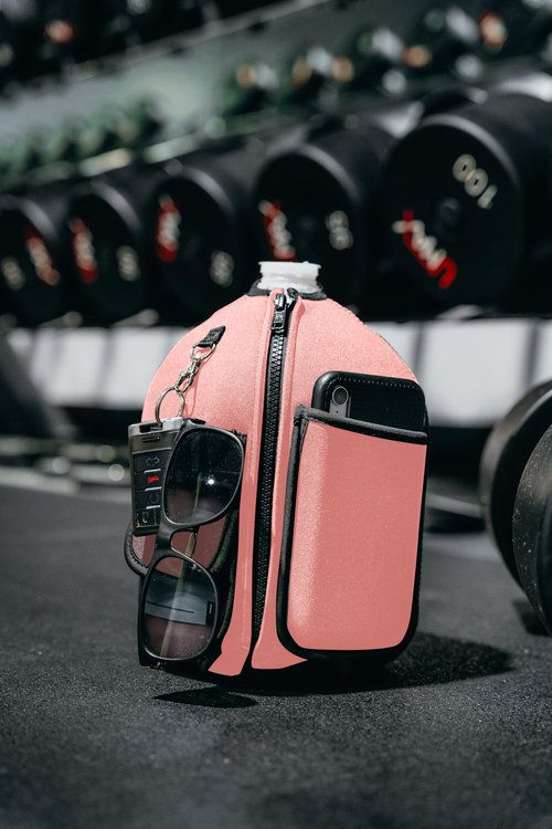 Rising Warrior Gallon Jug Sleeve | Insulated Neoprene Cover with Pockets |1 Gallon Water Jug Gym Gear Sleeve Fits Standard Gallon Jug | Gallon Water Bottle Holder w YKK Zipper (Powerful Pink)