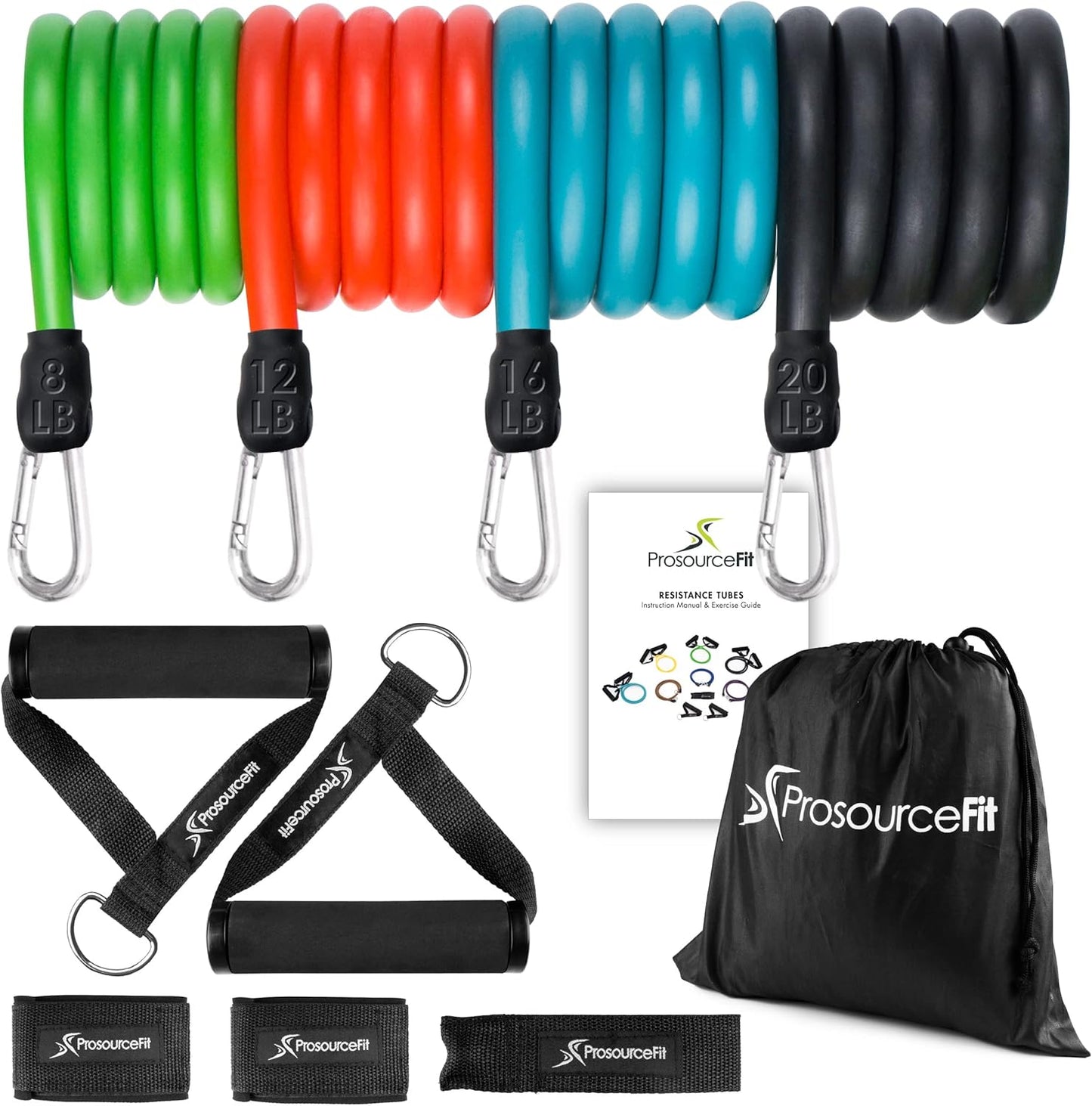 ProsourceFit Single Stackable Resistance Bands with Door Anchor and Exercise Guide, 8-12 LB, Heavy Duty Fitness Tube for Full-Body Exercises and Home Workouts