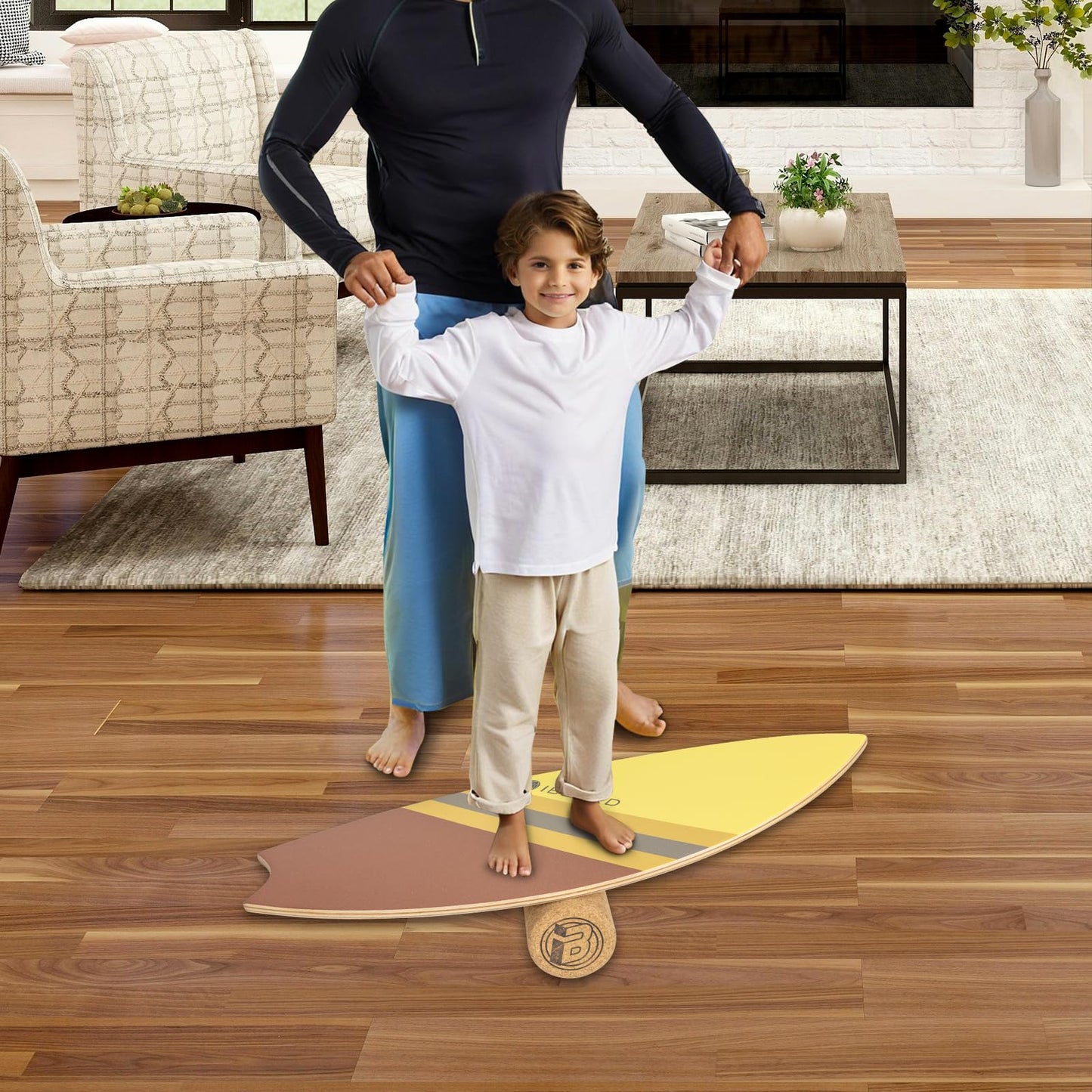 iBOARD Premium Balance Board Trainer With Rollers - 10 Layer Wooden Exercise Non-slip Surface Fish Tail for Surfing, Paddle, Yoga, Training