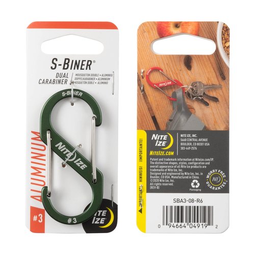 Nite Ize S-Biner Aluminum Dual Carabiner - Durable Dual Carabiner with Wire Gate Closure - Carabiner for Organizing Keys & Gear Attachments - Size 3, Olive (5 Pack)