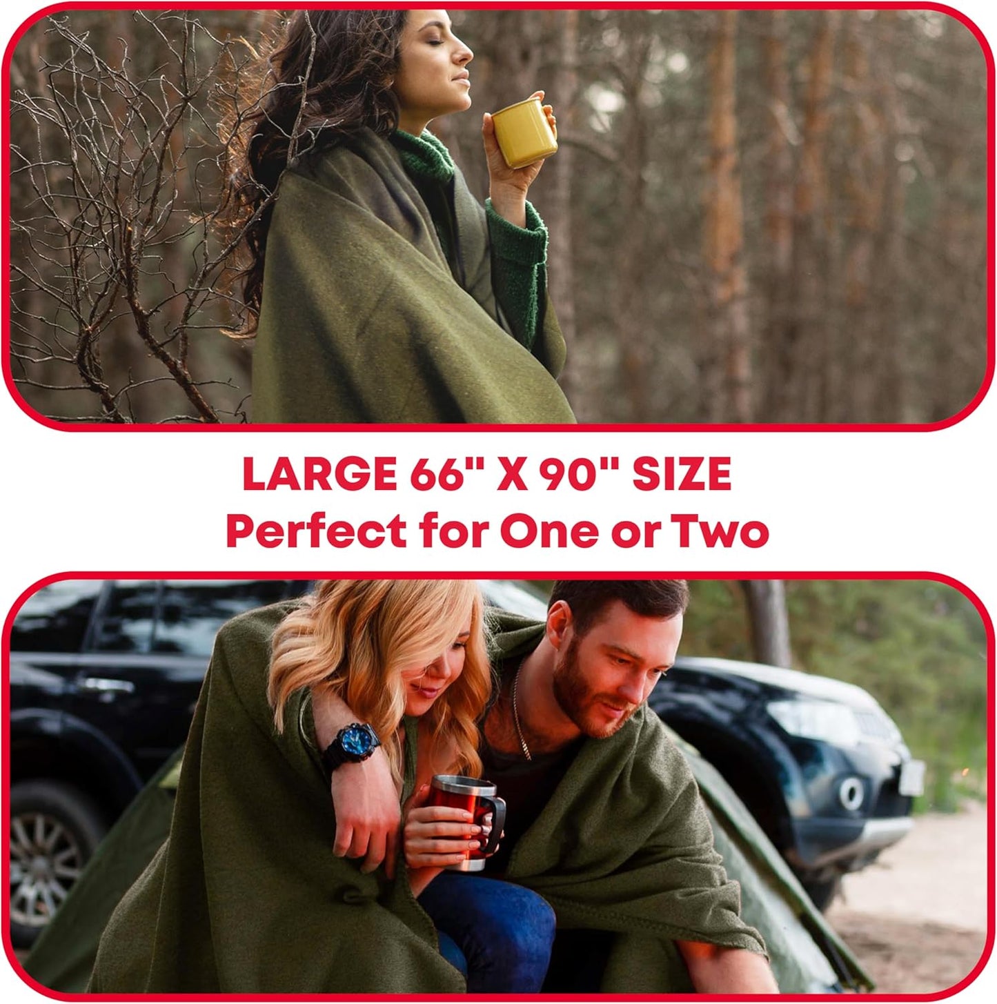 Ever Ready First Aid Olive Drab Green Warm Fire Retardant Blanket, 66" x 90"