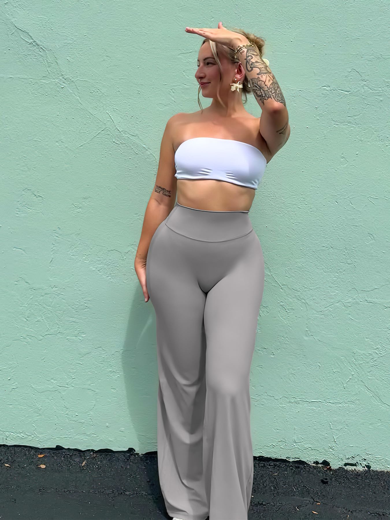 YEOREO Workout Leggings Womens No Front Seam Straight Leggings 31.5" High Waist Buttery Eddiy Gym Yoga Pants Gray L