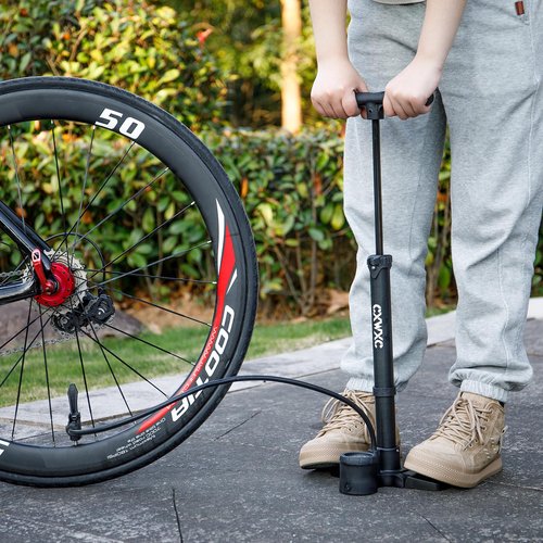Bike Pump with Pressure Gauge- 160 PSI Bike Tire Pump fits Presta & Schrader Valve - Portable Air Pump for Bike Tires (Black)